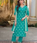 Women Cotton Jequrd Kurta With Trouser & Dupatta