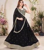 black Embellished Sequinned Lehenga with Unstitched Blouse and Dupatta