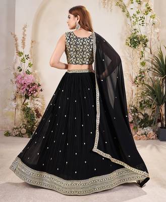 black Embellished Sequinned Lehenga with Unstitched Blouse and Dupatta 3