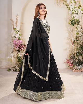 black Embellished Sequinned Lehenga with Unstitched Blouse and Dupatta 4
