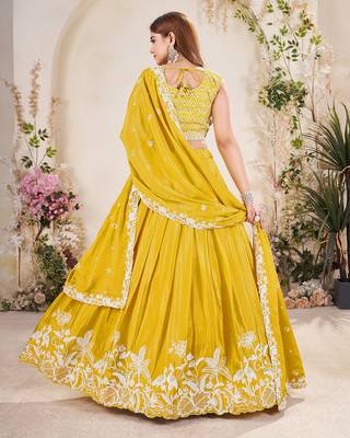 yellow Embellished Sequinned Lehenga with Unstitched Blouse and Dupatta 2