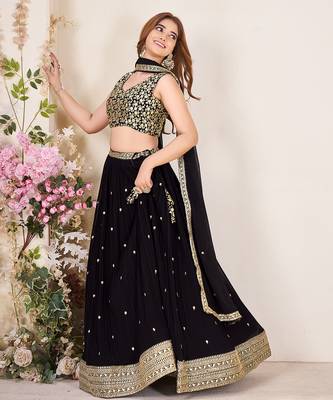black Embellished Sequinned Lehenga with Unstitched Blouse and Dupatta 5