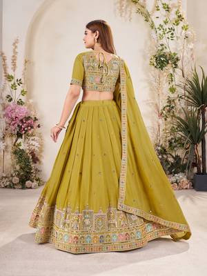 lime Embellished Sequinned Lehenga with Unstitched Blouse and Dupatta 2