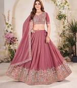pink Embellished Sequinned Lehenga with Unstitched Blouse and Dupatta