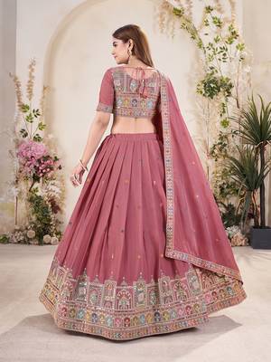 pink Embellished Sequinned Lehenga with Unstitched Blouse and Dupatta 2