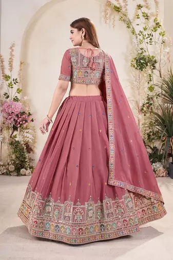 pink Embellished Sequinned Lehenga with Unstitched Blouse and Dupatta