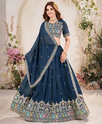 Blue Silk Embroidered Lehenga Choli 1
