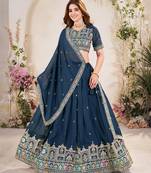 Blue Silk Embroidered Lehenga Choli