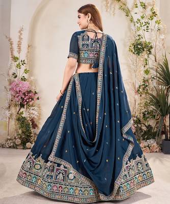 Blue Silk Embroidered Lehenga Choli 2