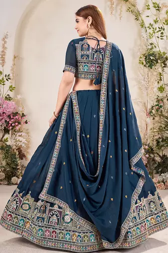 Blue Silk Embroidered Lehenga Choli
