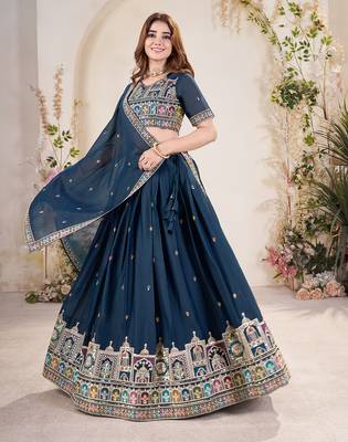Blue Silk Embroidered Lehenga Choli 3
