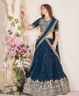 Blue Silk Embroidered Lehenga Choli 4
