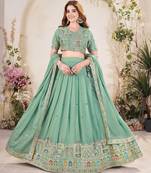 sea green Embellished Sequinned Lehenga with Unstitched Blouse and Dupatta