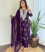 Chikankari Work with Pure Cotton Straight Kurta, Pant and Dupatta Set