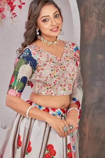multicolor digital printed Madonna Silk lehenga choli