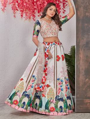 multicolor digital printed Madonna Silk lehenga choli 5