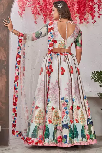 multicolor digital printed Madonna Silk lehenga choli