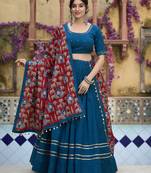 teal blue gota patti touch up pure cotton indian designer latest design navratri raas garba lehenga dress