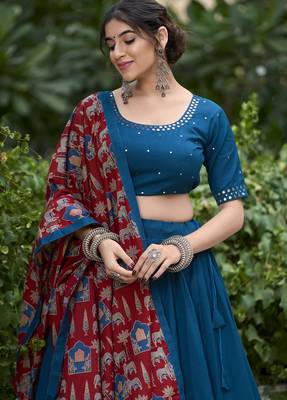 teal blue gota patti touch up pure cotton indian designer latest design navratri raas garba lehenga dress 2