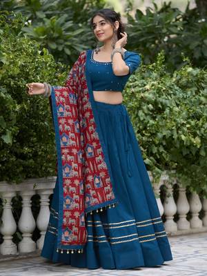 teal blue gota patti touch up pure cotton indian designer latest design navratri raas garba lehenga dress 3