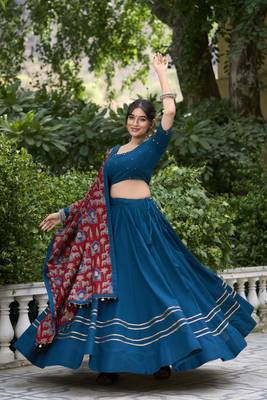 teal blue gota patti touch up pure cotton indian designer latest design navratri raas garba lehenga dress 4