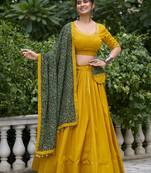 mustard gota patti touch up pure cotton indian navratri raas garba wear festive lehenga dress