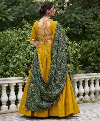 mustard gota patti touch up pure cotton indian navratri raas garba wear festive lehenga dress 4