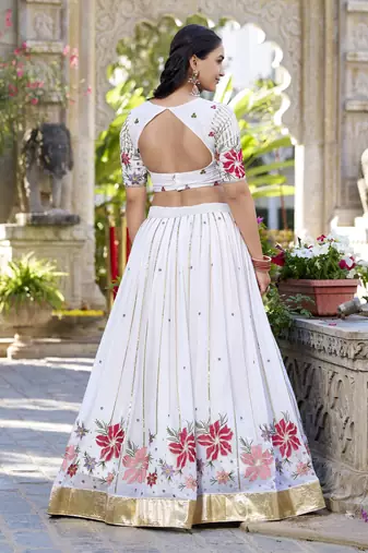 white sequins and thread embroidered georgette indian designer wedding lehenga dress