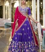 purple sequins and thread embroidered georgette indian designer wedding lehenga dress