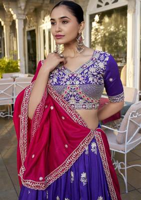 purple sequins and thread embroidered georgette indian designer wedding lehenga dress 3