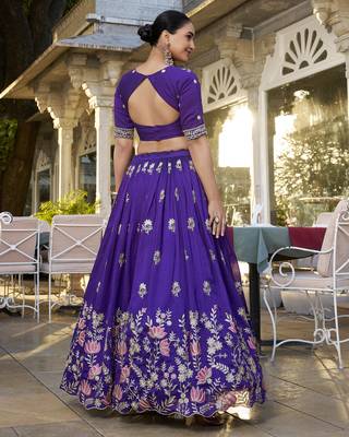 purple sequins and thread embroidered georgette indian designer wedding lehenga dress 5