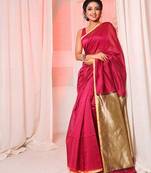 red Handloom Cotton Silk saree with Running Blouse Piece