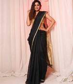 black Handloom Cotton Silk Saree with running blouse piece