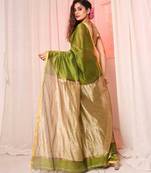 light green Handloom Cotton Silk Saree with Running Blouse Piece