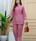 Faded Pink Embroidered Cotton Co-Ord Set