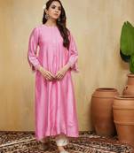 Pastel pink floral embroidered chanderi kurti