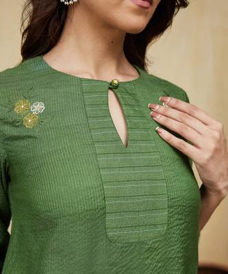 Green floral embroidered cotton kurti 2