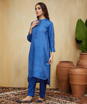 Blue plain cotton stripe kurti 1