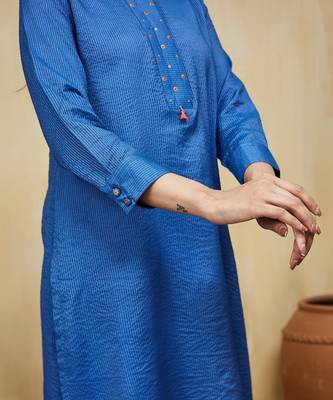 Blue plain cotton stripe kurti 2