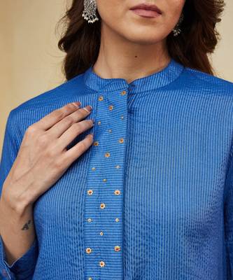 Blue plain cotton stripe kurti 3