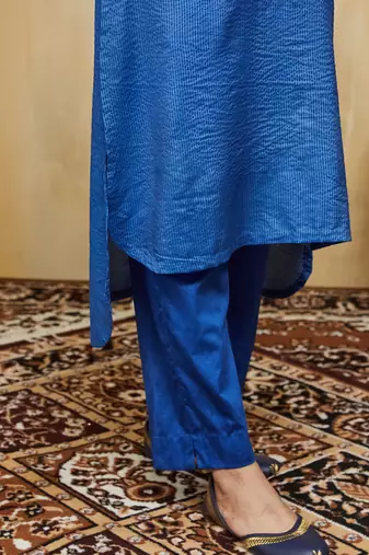 Blue plain cotton stripe kurti