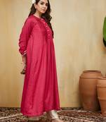 Pink plain cotton stripe kurti with tassels