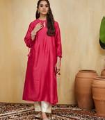 Pink plain chanderi kurti with handmade tassels