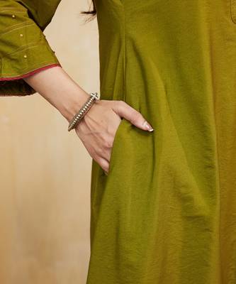 Olive green plain cotton silk kurti 4
