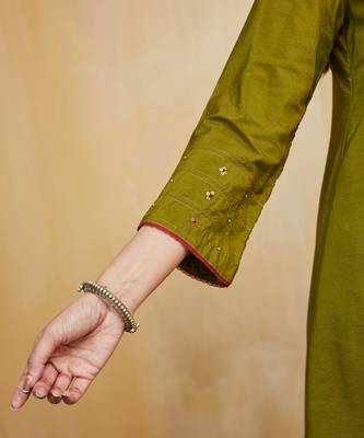 Olive green plain cotton silk kurti 5