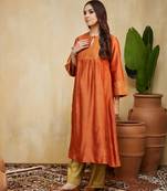 Orange plain chanderi kurti