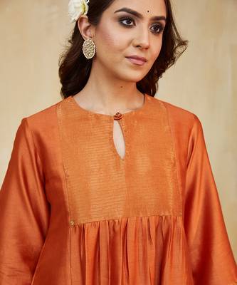 Orange plain chanderi kurti 2