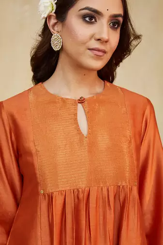 Orange plain chanderi kurti