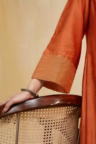 Orange plain chanderi kurti
