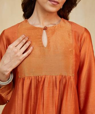 Orange plain chanderi kurti 4